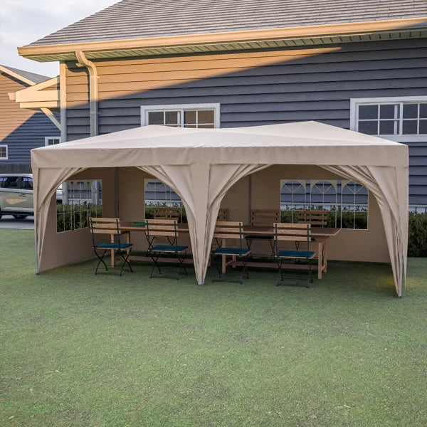 Beige 10 x 20 ft Pop Up Canopy Tent with 6 Removable Sidewalls & Carry Bag K593