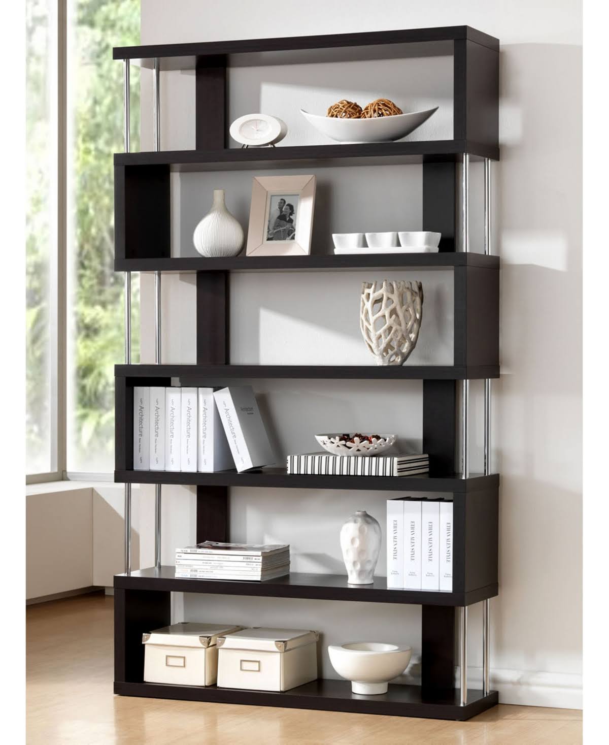 Dark Brown Six-Shelf Modern Bookcase B80126