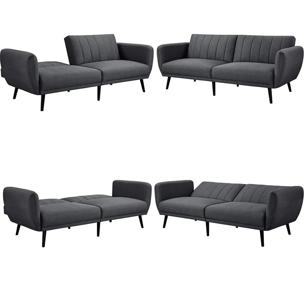 Dark Grey Linen Upholstered Sofa Bed with Wooden Legs Q564