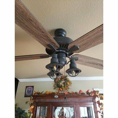 Rustic Industrial Farmhouse LED Ceiling Fan with Light Kit and Remote, 52x22 W1573
