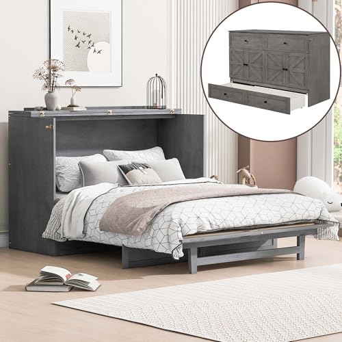 Queen Size Murphy Bed with Storage Drawer & Charging Station H915737