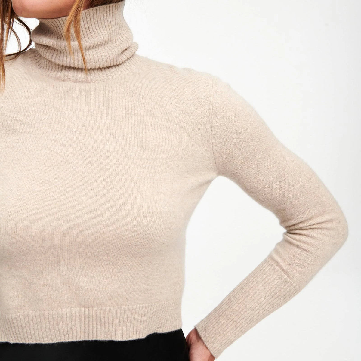 Cashmere Cropped Turtleneck Oatmeal I4656