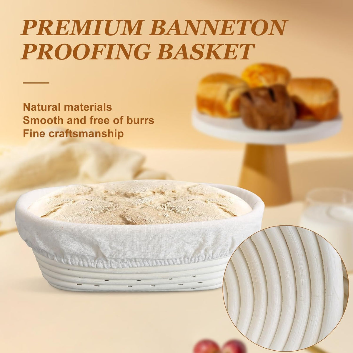 Set of 2 10 Inch Oval Cane Bread Proofing Baskets J3404