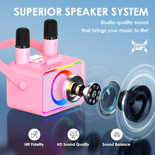 Portable Bluetooth Karaoke Machine with 2 Wireless Microphone and LED Lights W8549