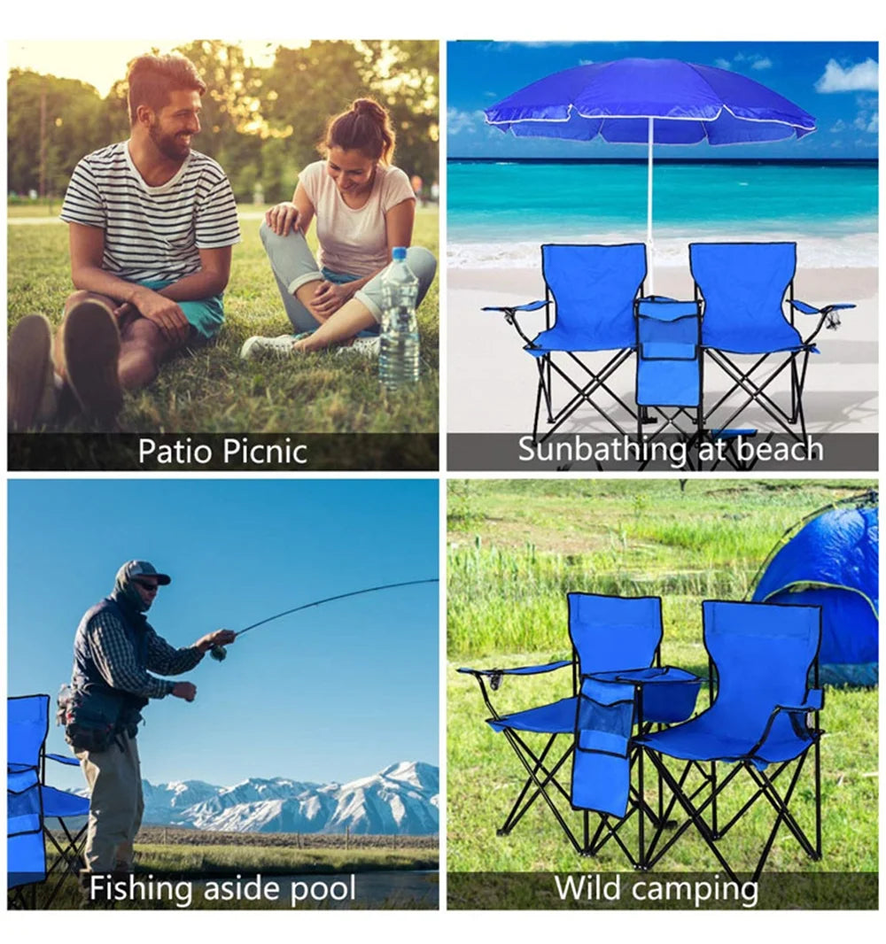 Folding Picnic Chair with Umbrella Mini Table Beverage Holder X549