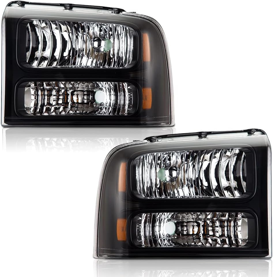 Clear Lens Black Housing Amber Reflector Headlights for Ford Super Duty D15411