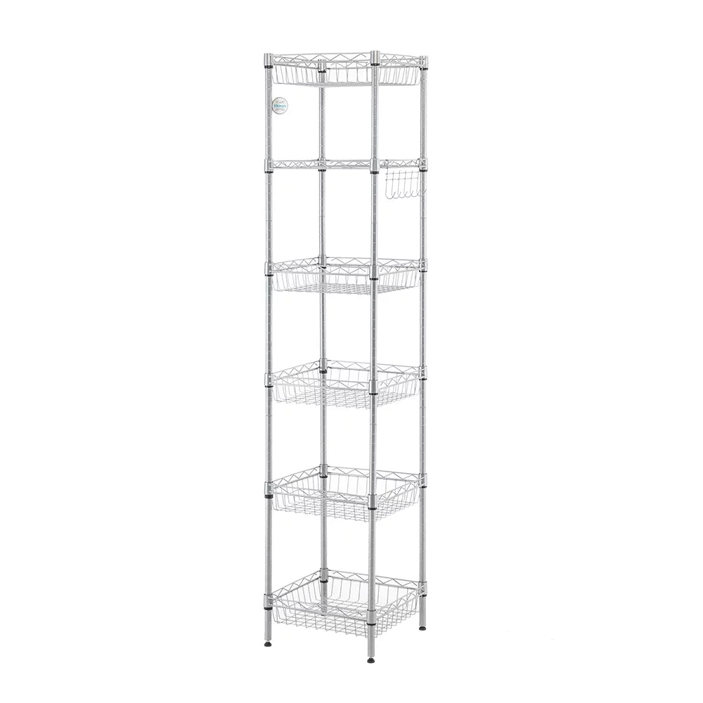 6-Tier Wire Storage Shelves Unit with Side Hooks T1355