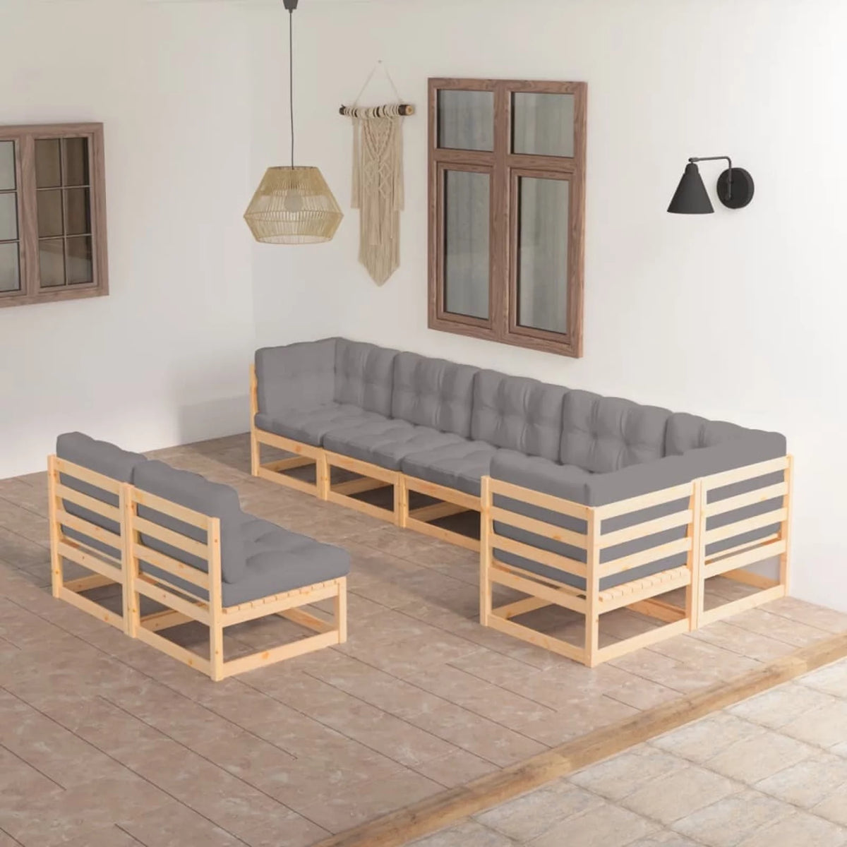 8 Piece Outdoor Conversation Set with Gray Cushions D98293