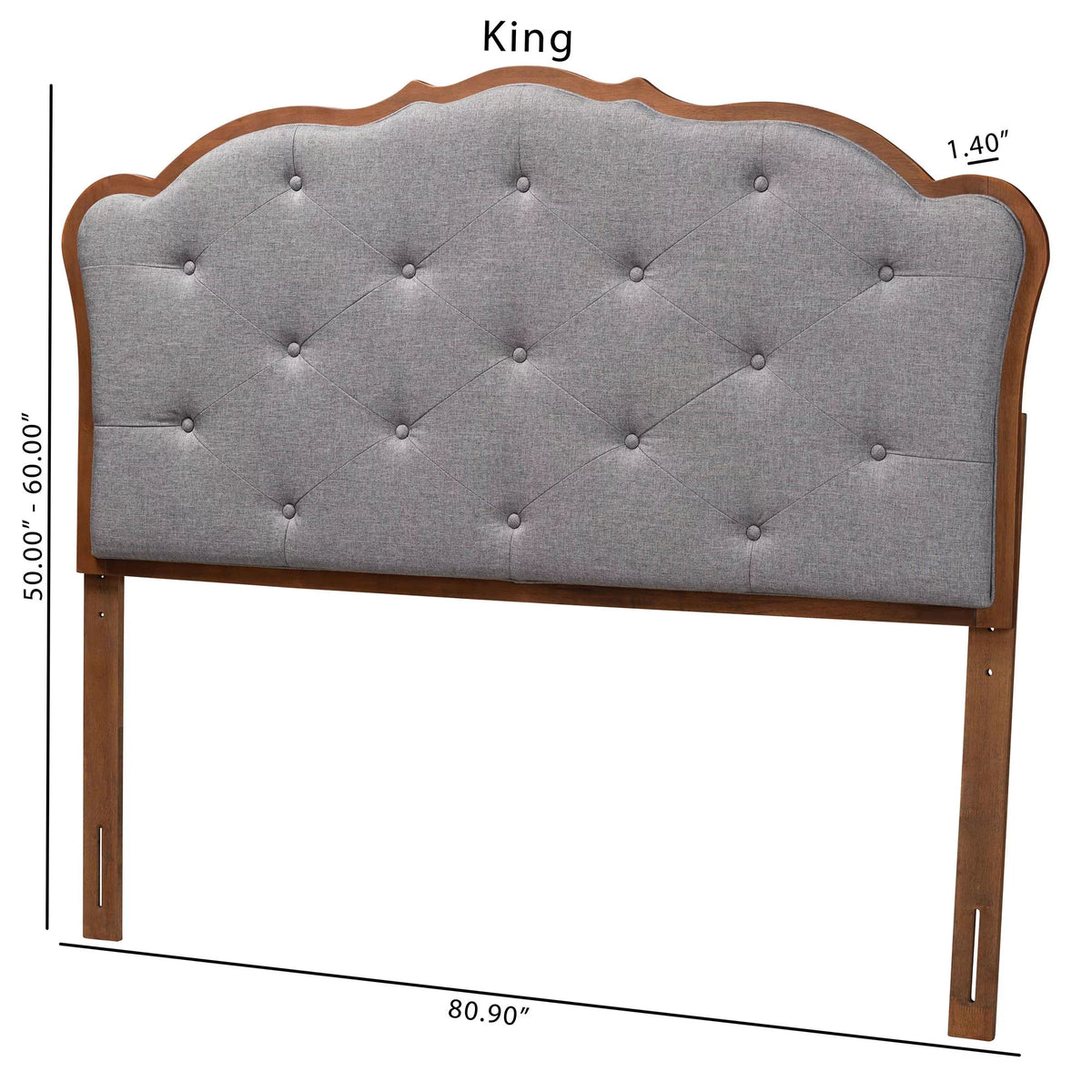 Grey Fabric and Walnut Brown Wood King Size Headboard X17701