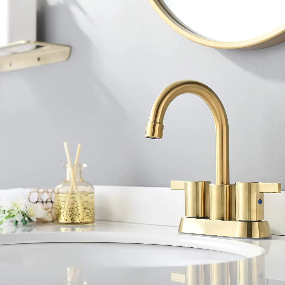 Brushed Gold 2 Handle Centerset Bathroom Faucet O44870