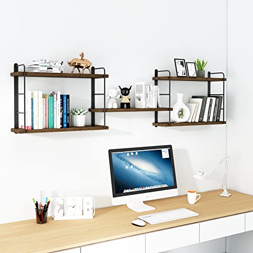 Wall Mounted Floating Shelves, 5 Brown Wood Shelves D22881
