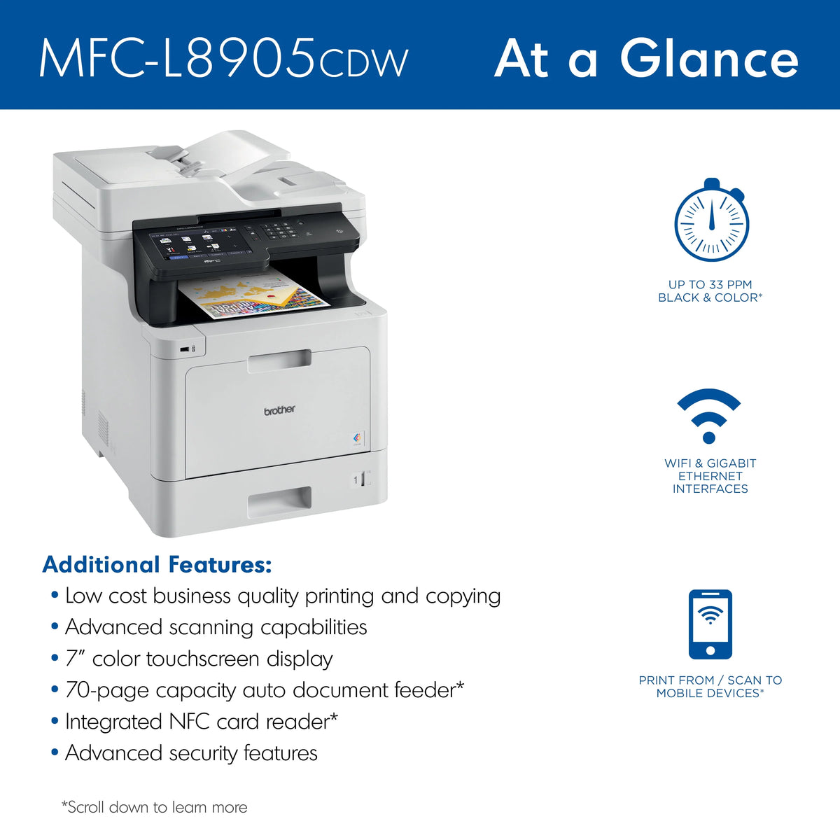 Color Laser All-in-One Printer with Duplex Print Copy Scan and Wireless Networking B7360