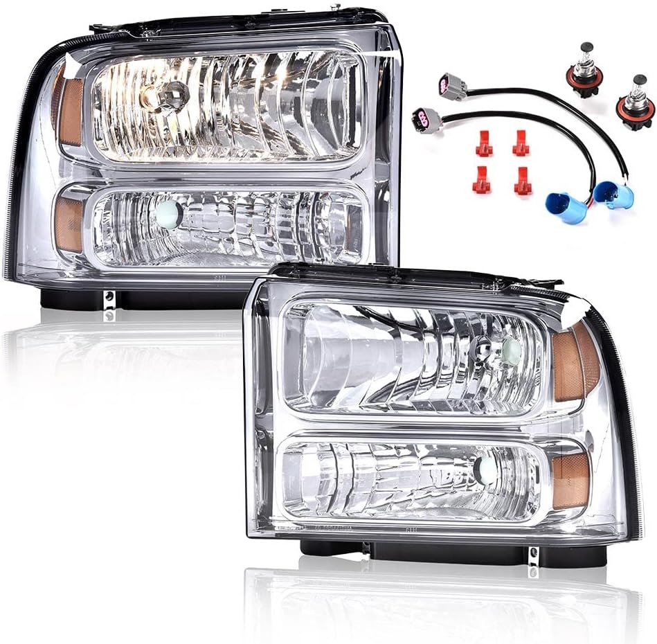 Clear Lens Black Housing Amber Reflector Headlights for Ford Super Duty D15411