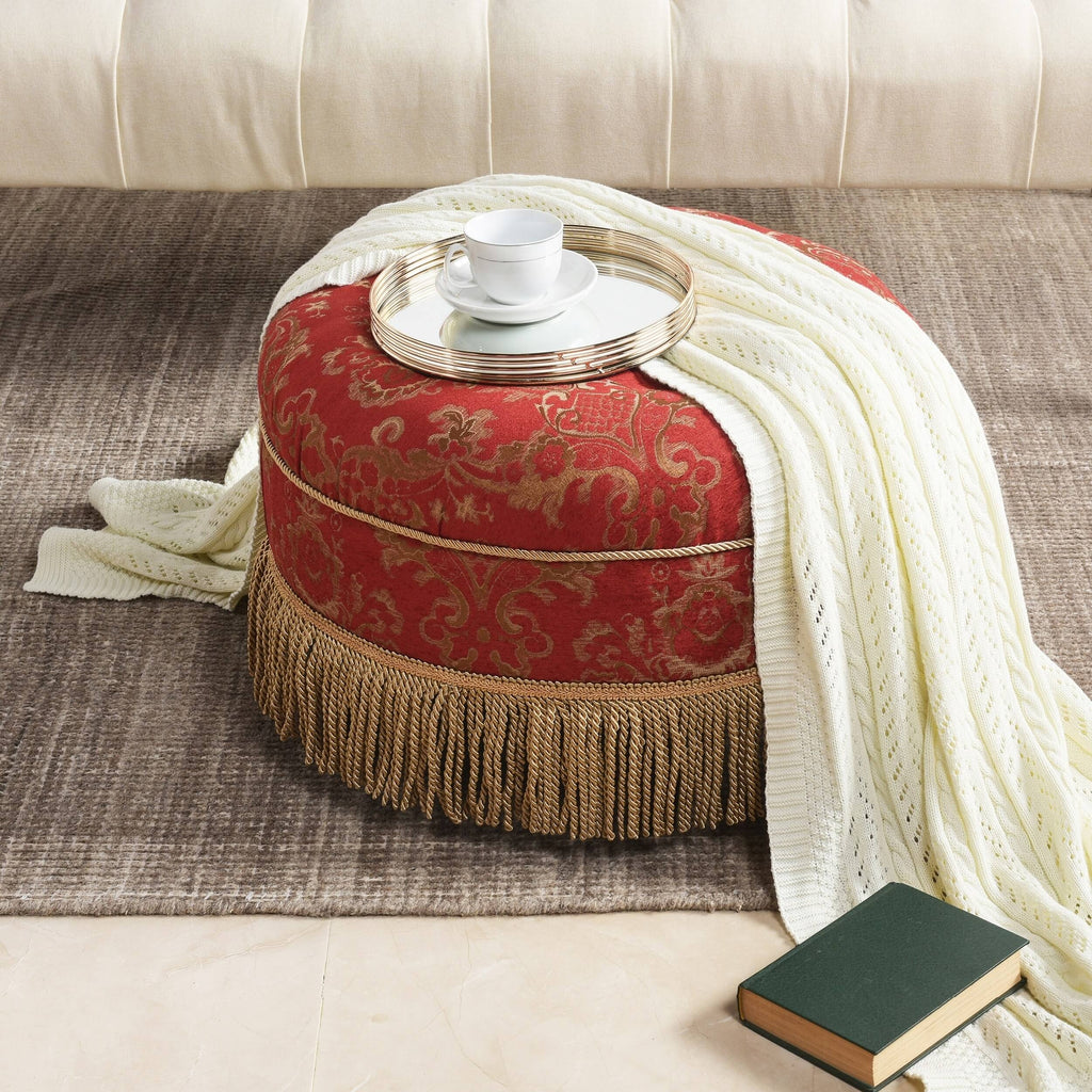 Red & Gold Jacquard Round Ottoman Footstool A446353