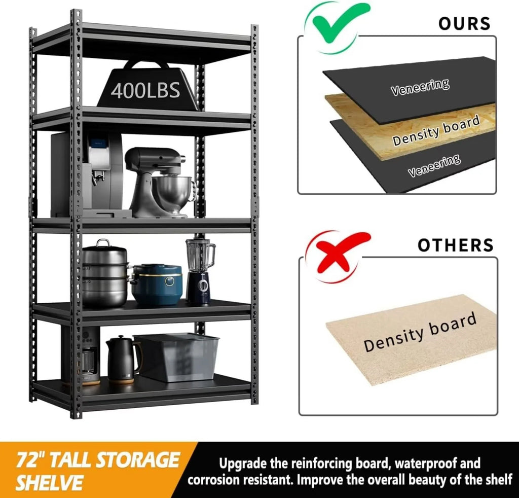 Heavy Duty 5-Tier Metal Garage Storage Shelving Rack, 35.8" W x 16.2" D x 72" H A57960