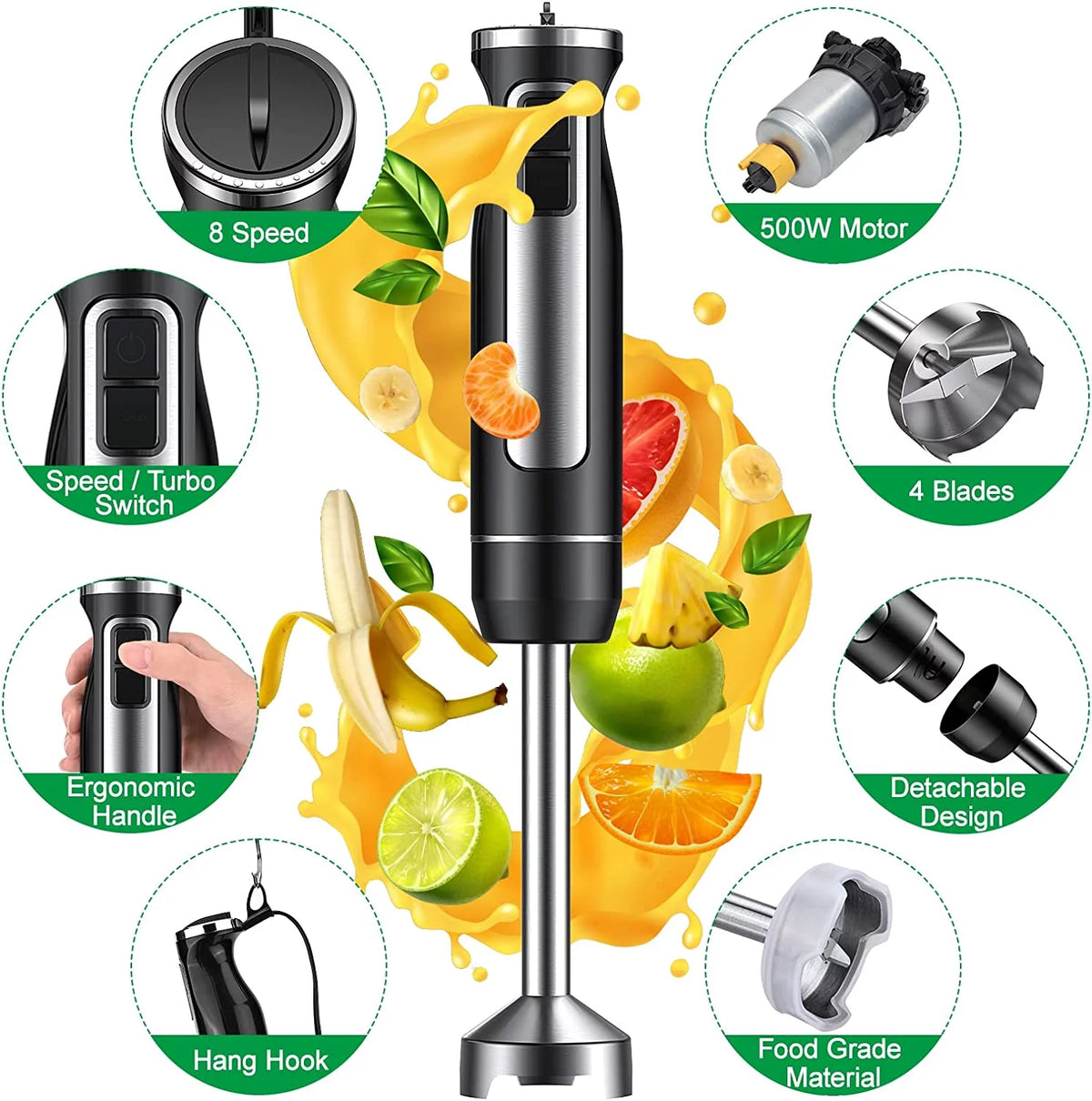 Hand Blender 500 Watt 8 Speed Black U31967