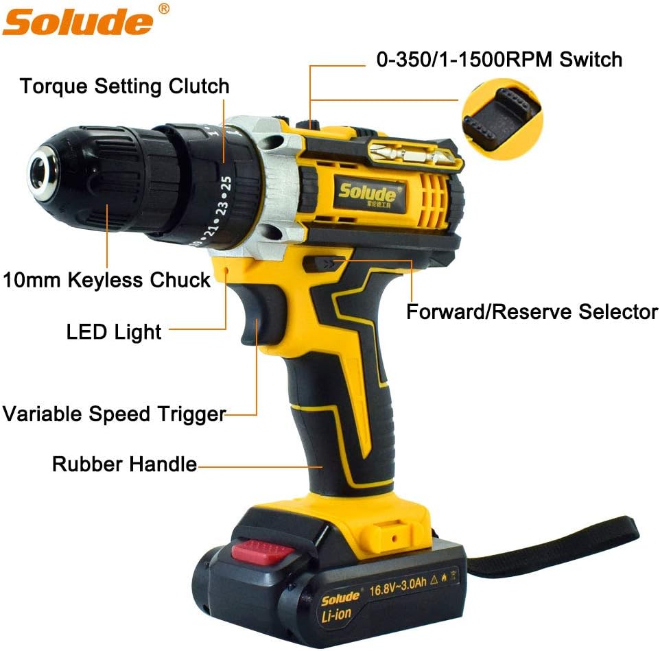 Cordless Drill Set, 16.8V Power Drill, 125Pcs Home Power Combo Tools Kit, 3/8 Inch Keyless Chuck, 2-Variable Speed, 25+1 Torque Setting, Built-in LED, Pack of 2 P7081