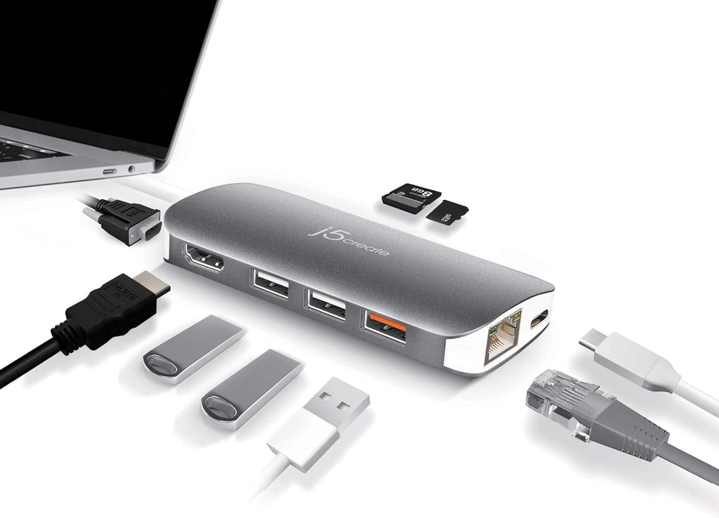 USB C Hub Adapter 10-in-1 Port Docking Station 4K HDMI, VGA, Ethernet, USB 3.0, MicroSD, SD, USB-C 3.1 + Power Delivery P100002
