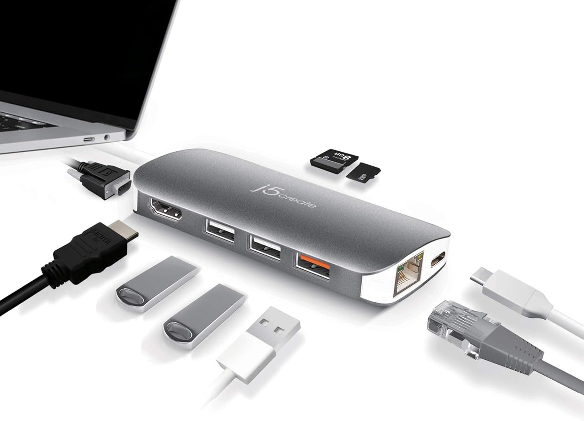 USB C Hub Adapter 10-in-1 Port Docking Station 4K HDMI, VGA, Ethernet, USB 3.0, MicroSD, SD, USB-C 3.1 + Power Delivery P100002