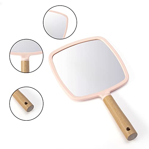 Hand Held Wood Mirror with Handle Q3701