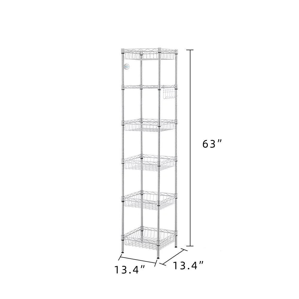 6-Tier Wire Storage Shelves Unit with Side Hooks T1355