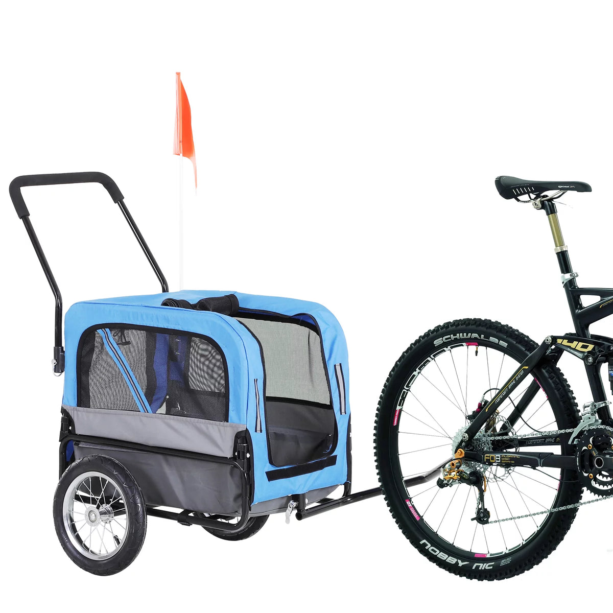 2-In-1 Dog Bicycle Trailer Jogging Stroller with Swivel Wheels Blue J308
