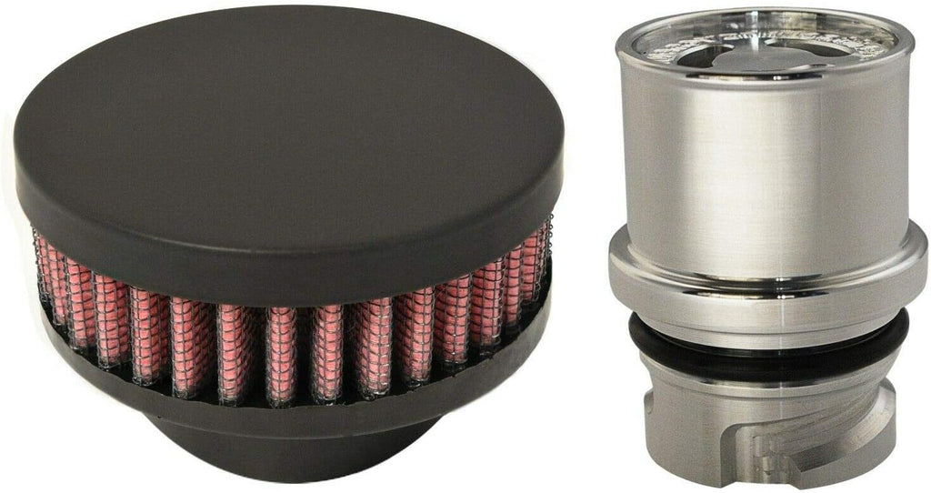 Billet Baffled Valve Cover Breather Oil Cap Flat Black Pack of 2 L10689