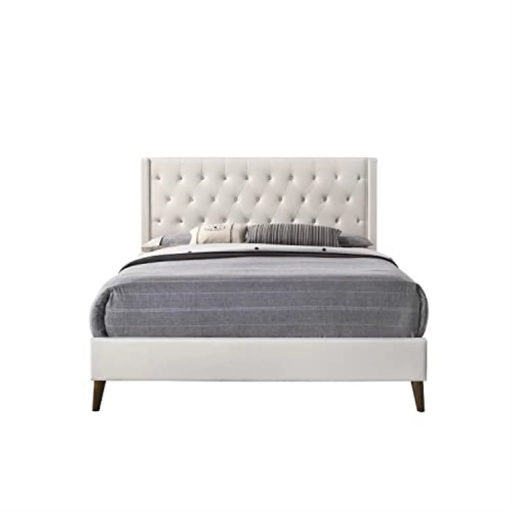 White Faux Leather Upholstered Queen Bed T801278