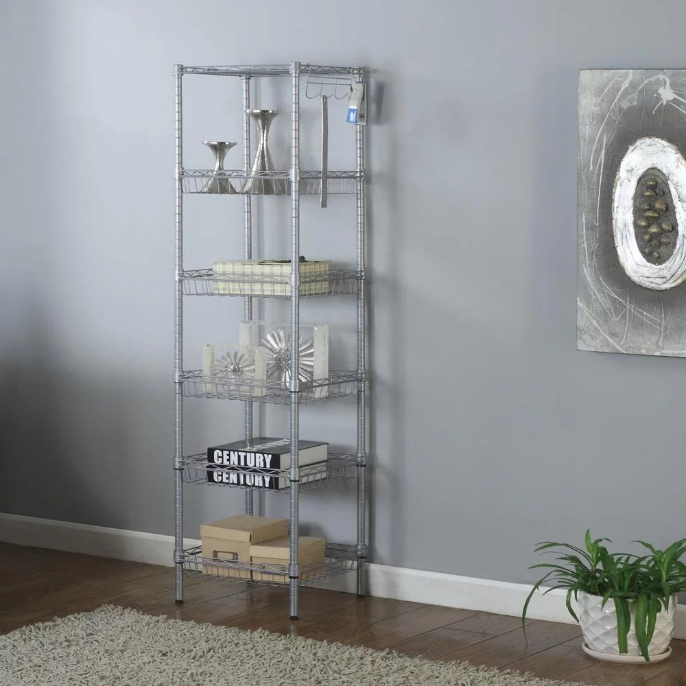 6-Tier Wire Storage Shelves Unit with Side Hooks T1355