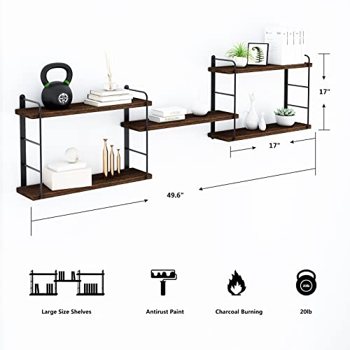Wall Mounted Floating Shelves, 5 Brown Wood Shelves D22881