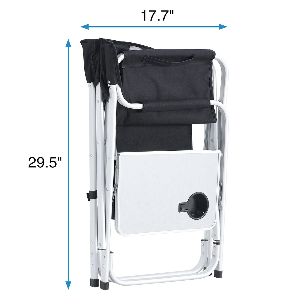 2 Piece Padded Folding Chair with Side Table and Storage Pockets W579768