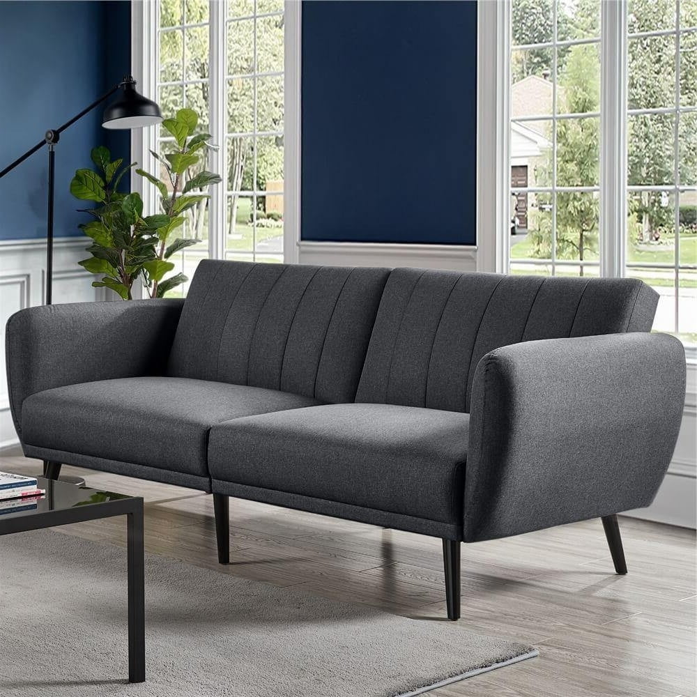 Dark Grey Linen Upholstered Sofa Bed with Wooden Legs Q564