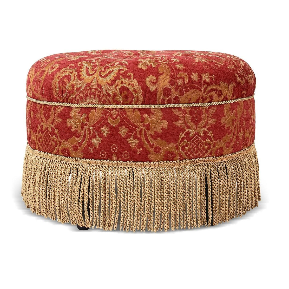 Red & Gold Jacquard Round Ottoman Footstool A446353
