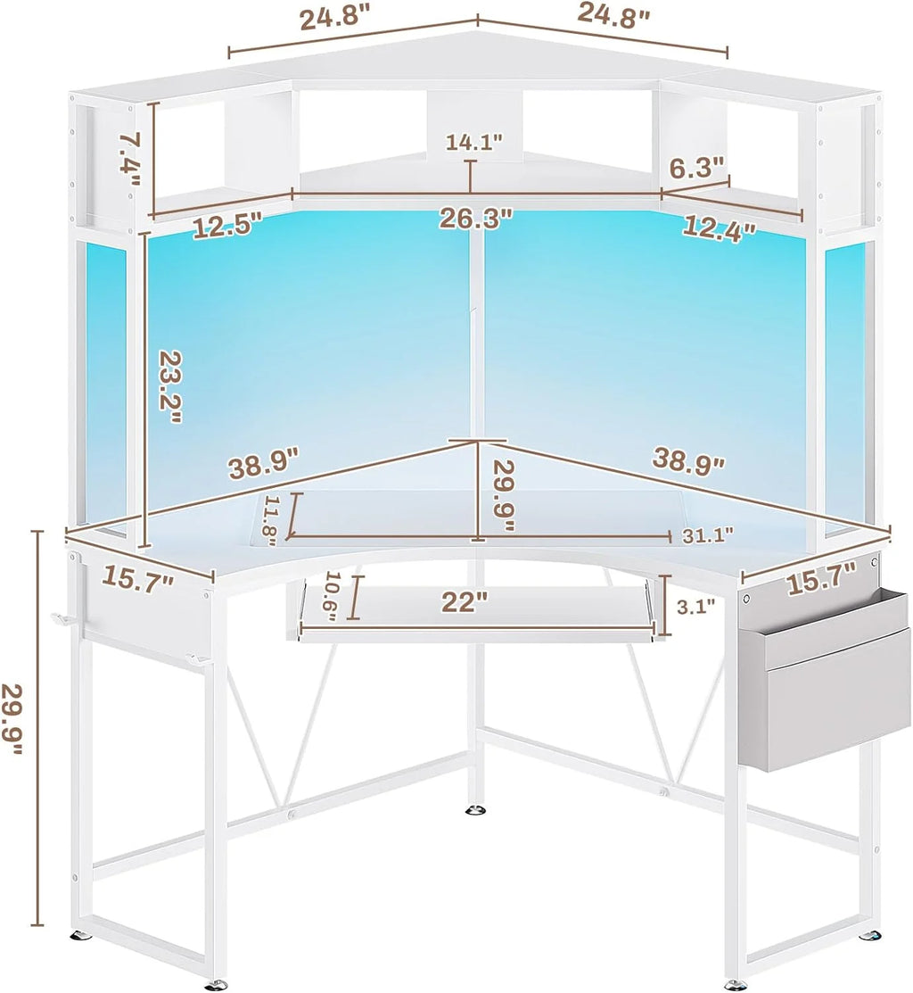 White Corner Computer Desk with Hutch Q110