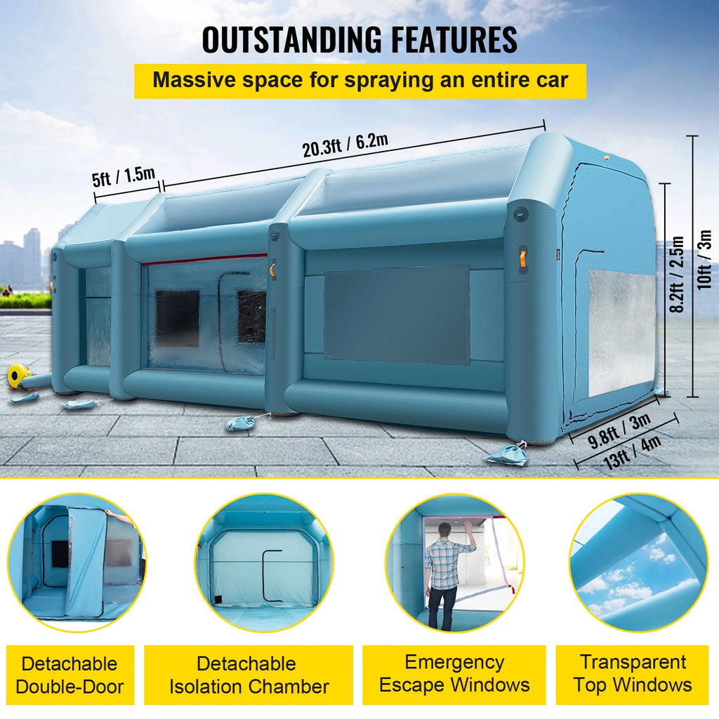 Inflatable Spray Booth Car Paint Tent 26x13x10FT Filter System 2 Blowers X7362