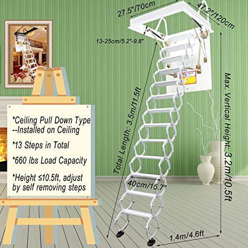 White 13 Steps Retractable Attic Ladder Q30609