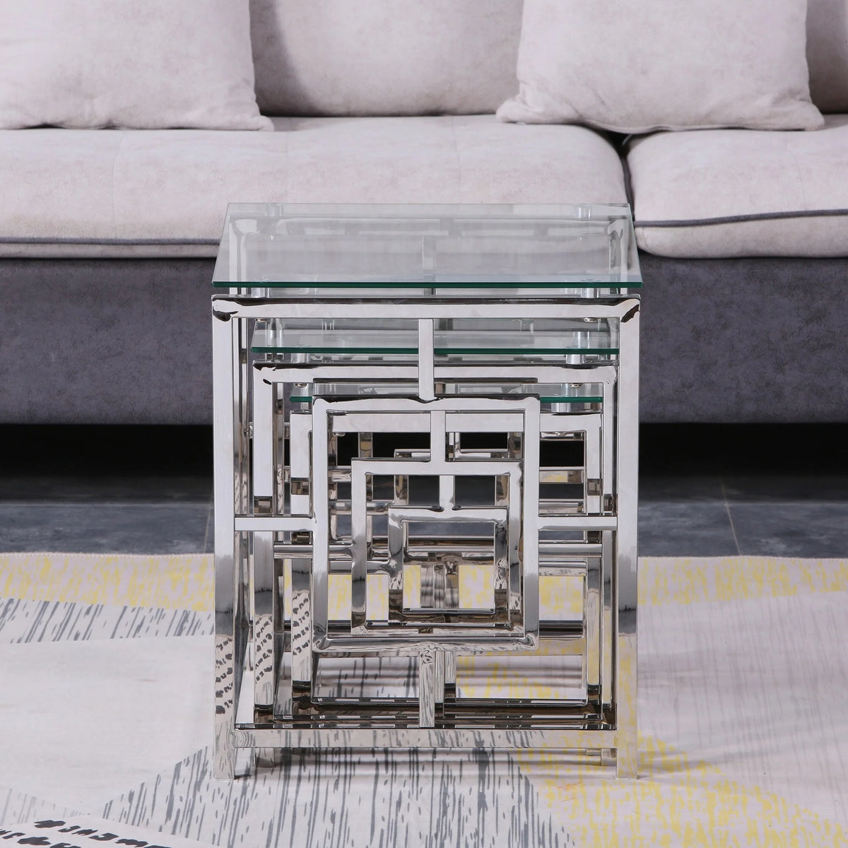 Set of 3 Metal Nesting Tables Glass End Tables O257842
