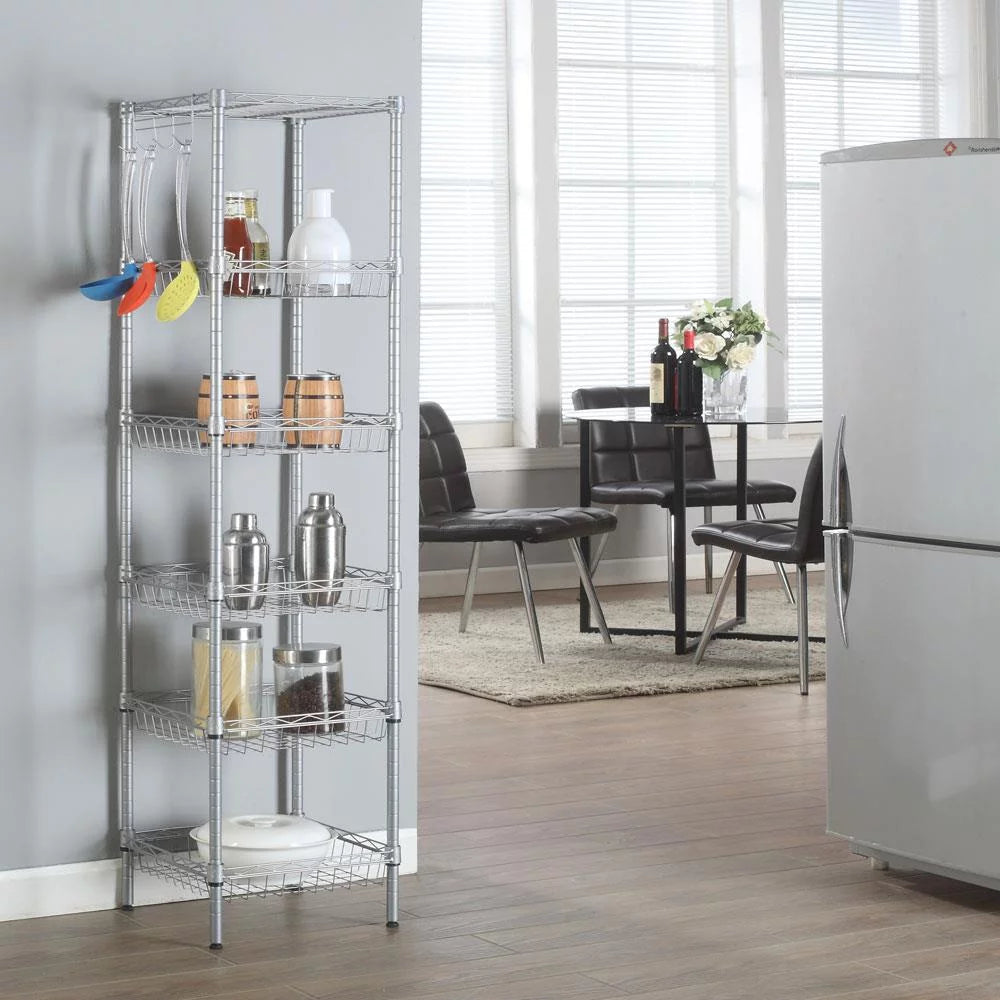6-Tier Wire Storage Shelves Unit with Side Hooks T1355