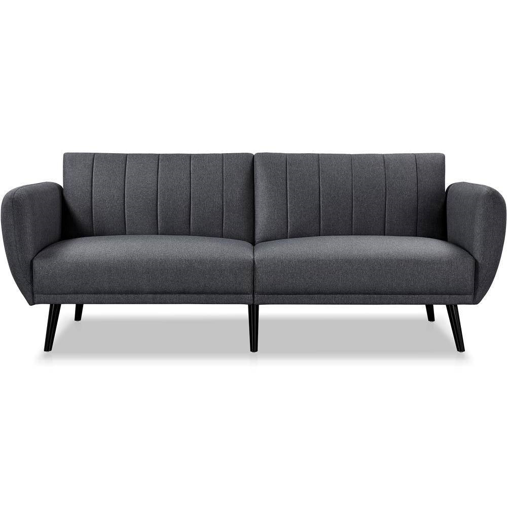 Dark Grey Linen Upholstered Sofa Bed with Wooden Legs Q564
