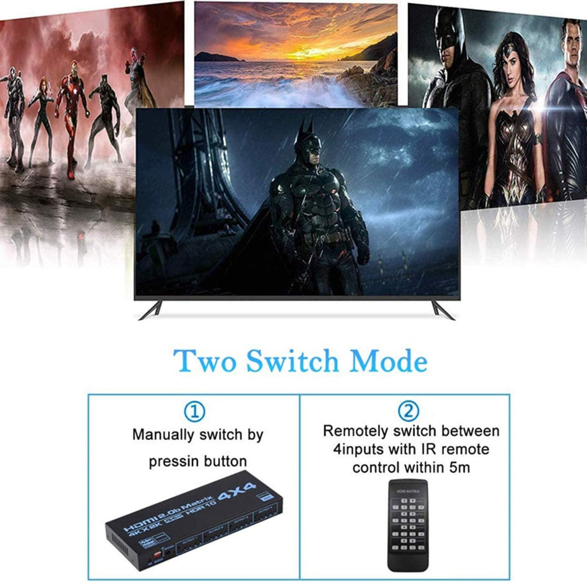 4K HDMI Matrix Switcher 4x4 with Infrared Remote Control H22219