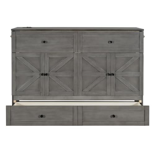Queen Size Murphy Bed with Storage Drawer & Charging Station H915737