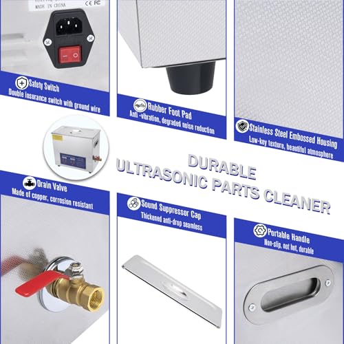 Heated Ultrasonic Parts Cleaner 3L Industrial with Digital Timer, 110V T6478