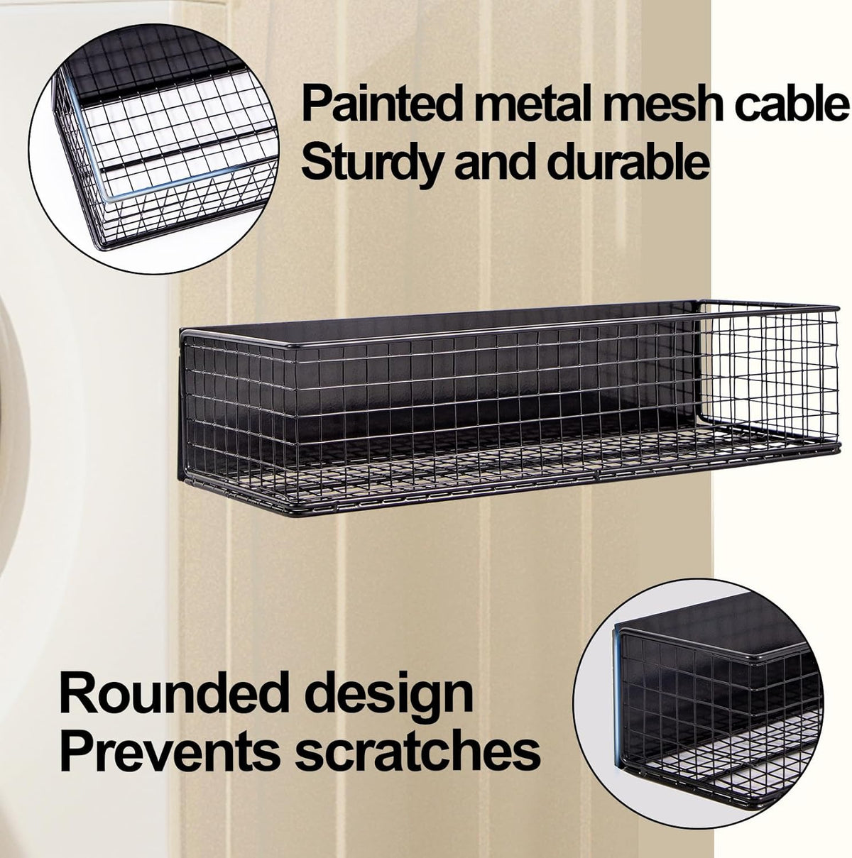 Black Magnetic Wire Mesh Shelf, 13.77" x 5.11" x 3.26" U7775
