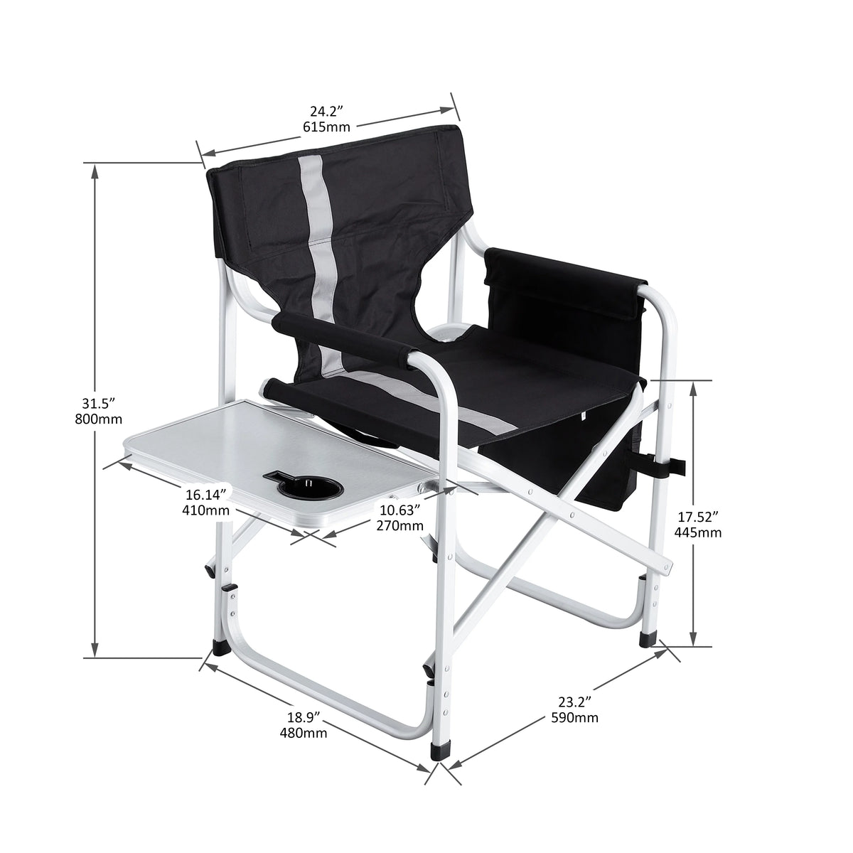 2 Piece Padded Folding Chair with Side Table and Storage Pockets W579768