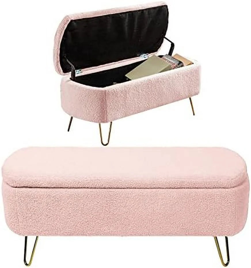 Cream White Boucle Ottoman Bench L621