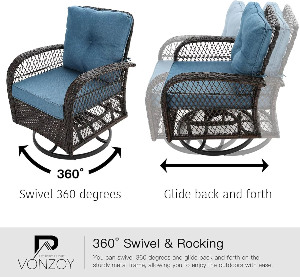 3 Pieces Wicker Patio Furniture Set with Glass Top Side Table K371