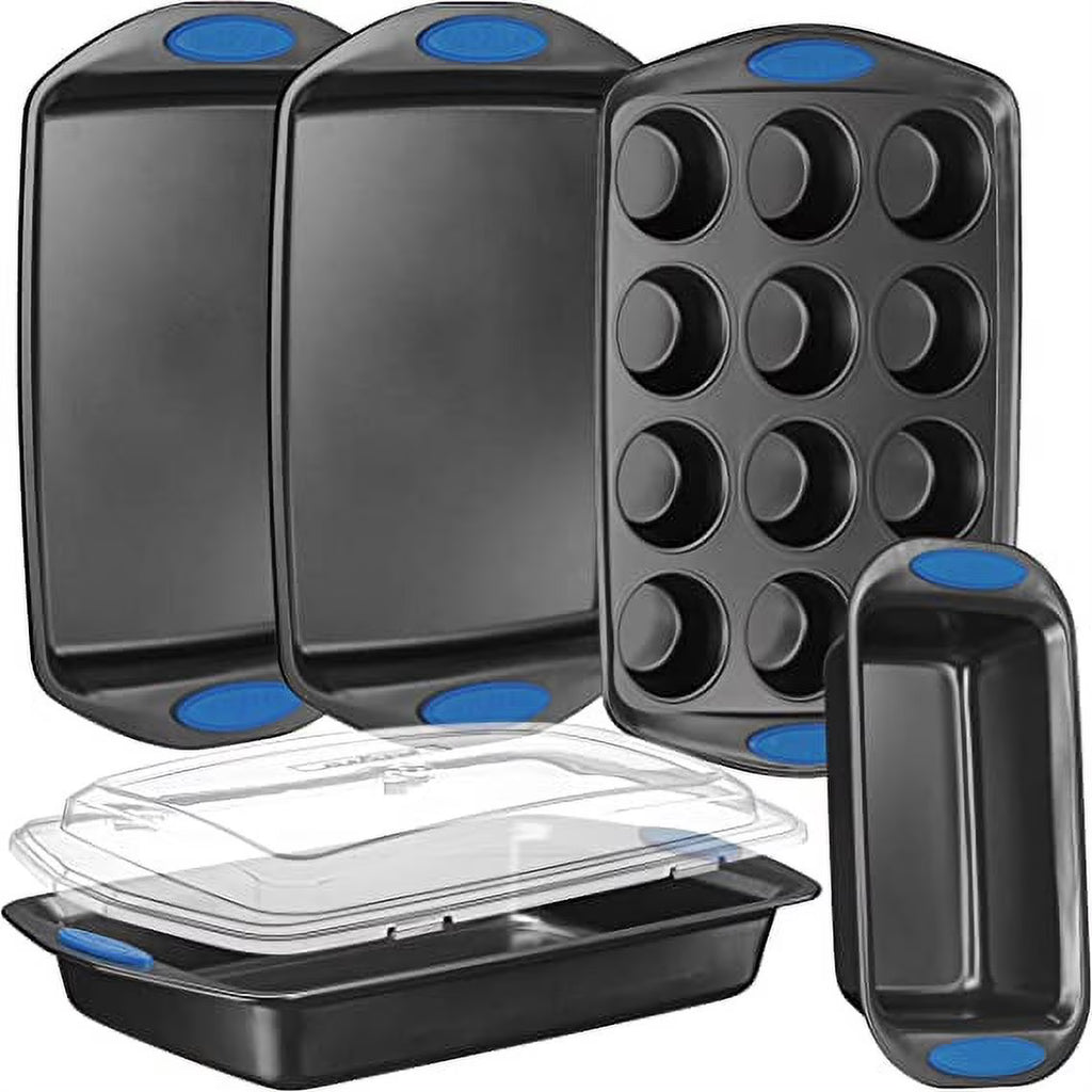 6-Piece Nonstick Carbon Steel Baking Pan Set with Blue Handles F521