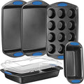 6-Piece Nonstick Carbon Steel Baking Pan Set with Blue Handles F521
