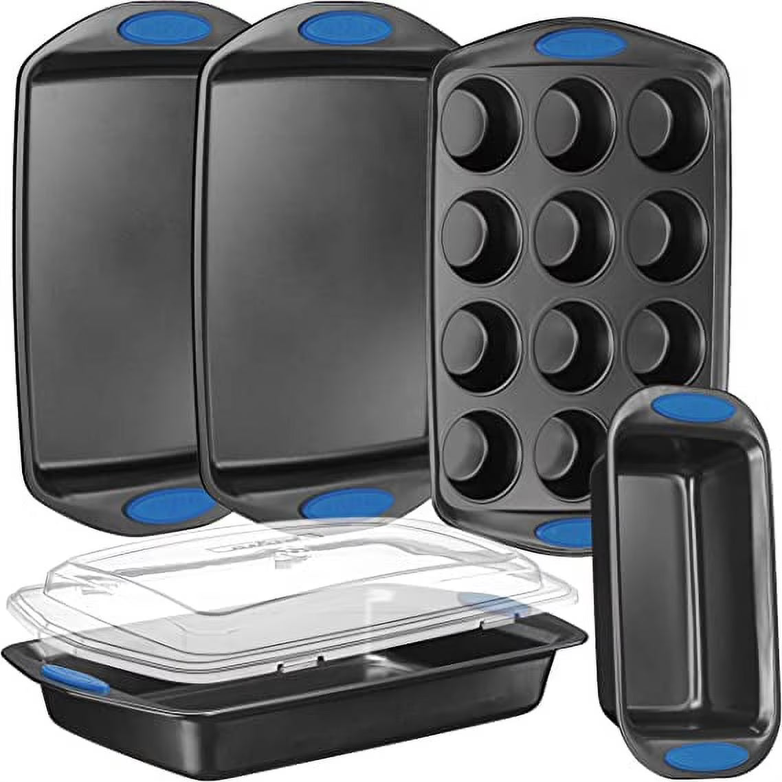 6-Piece Nonstick Carbon Steel Baking Pan Set with Blue Handles F521