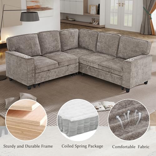 86 INCH L Shaped Convertible Sleeper Sectional Sofa Pull-Out Couch Bed I795742